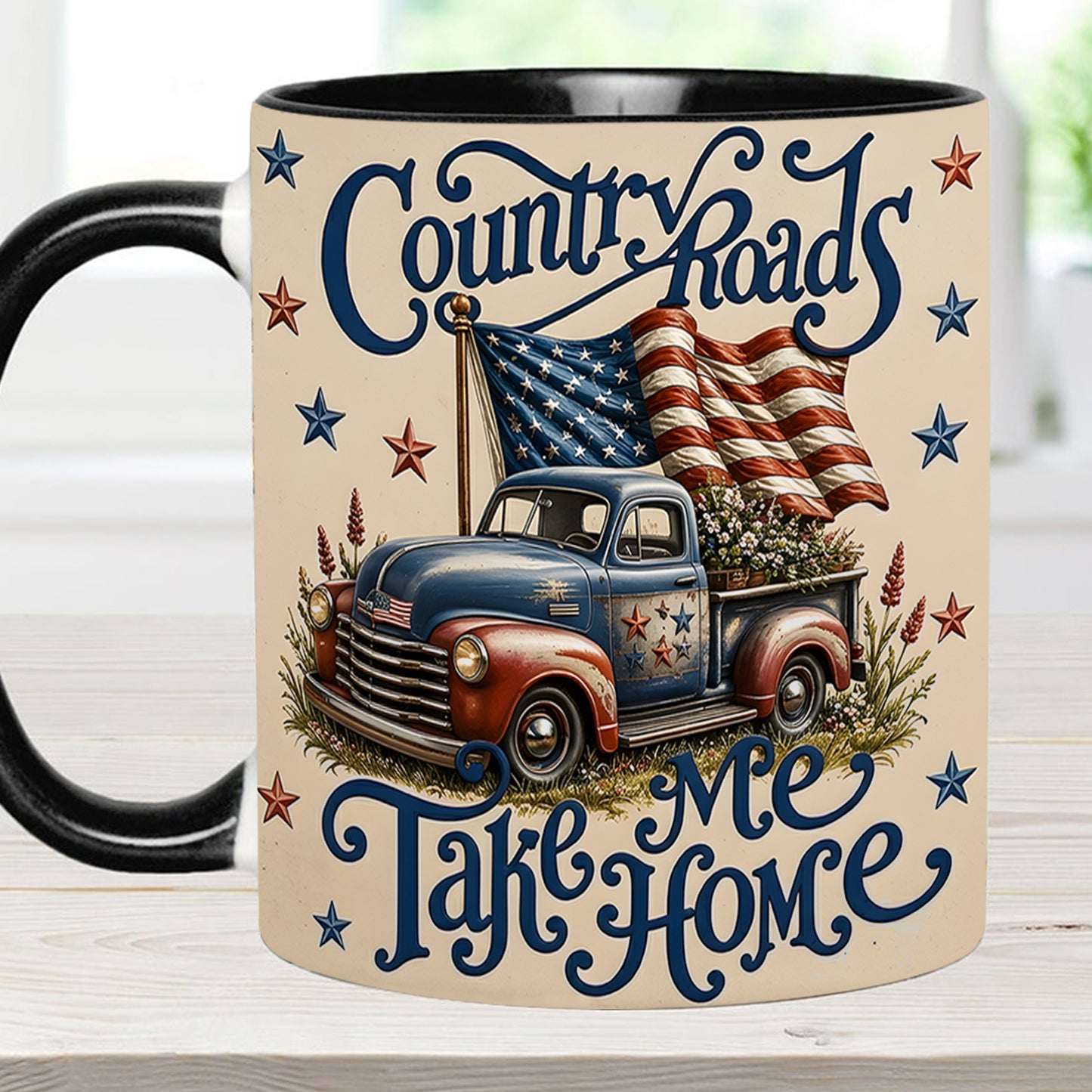 Country Roads Take Me Home – Patriotic Vintage Truck Accent Mug
