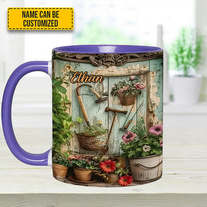 Garden Tools And Flowers - Personalized Gardening Accent Mug