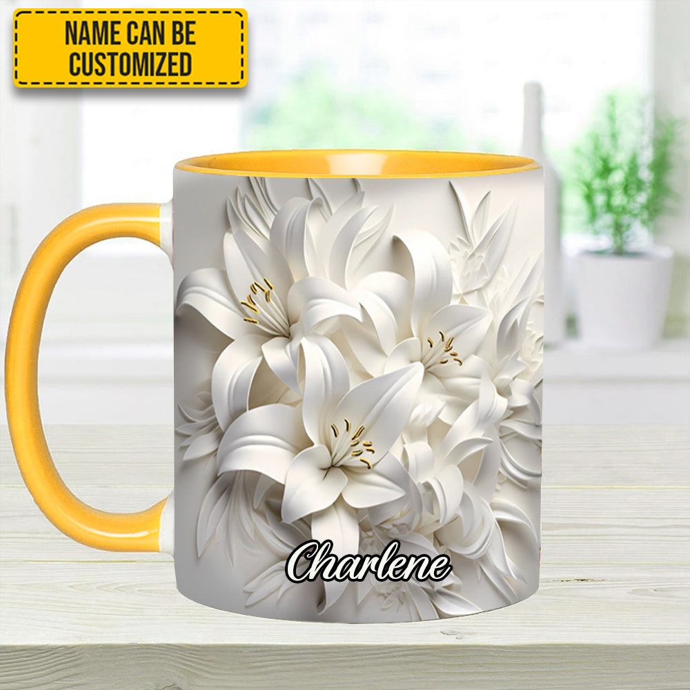 White Lilies Flowers - Personalized Flower Accent Mug