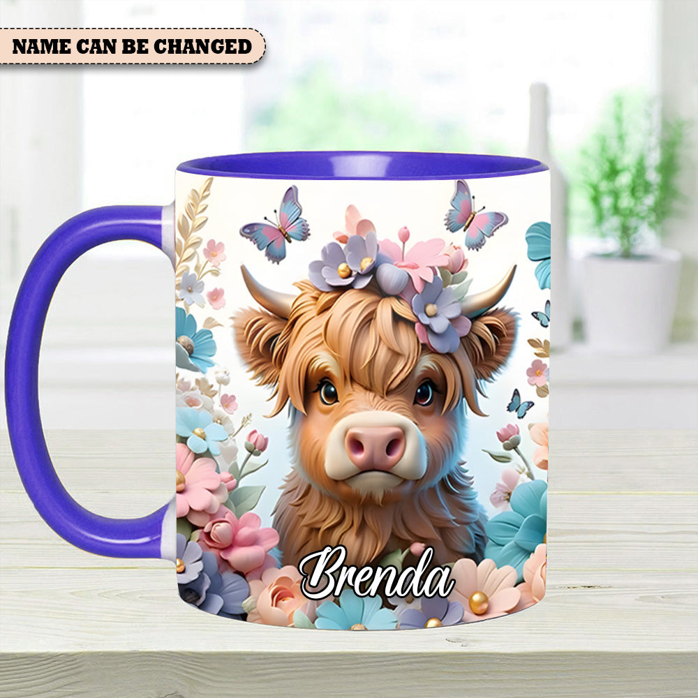 Highland Cow Flower - Personalized Accent Mug