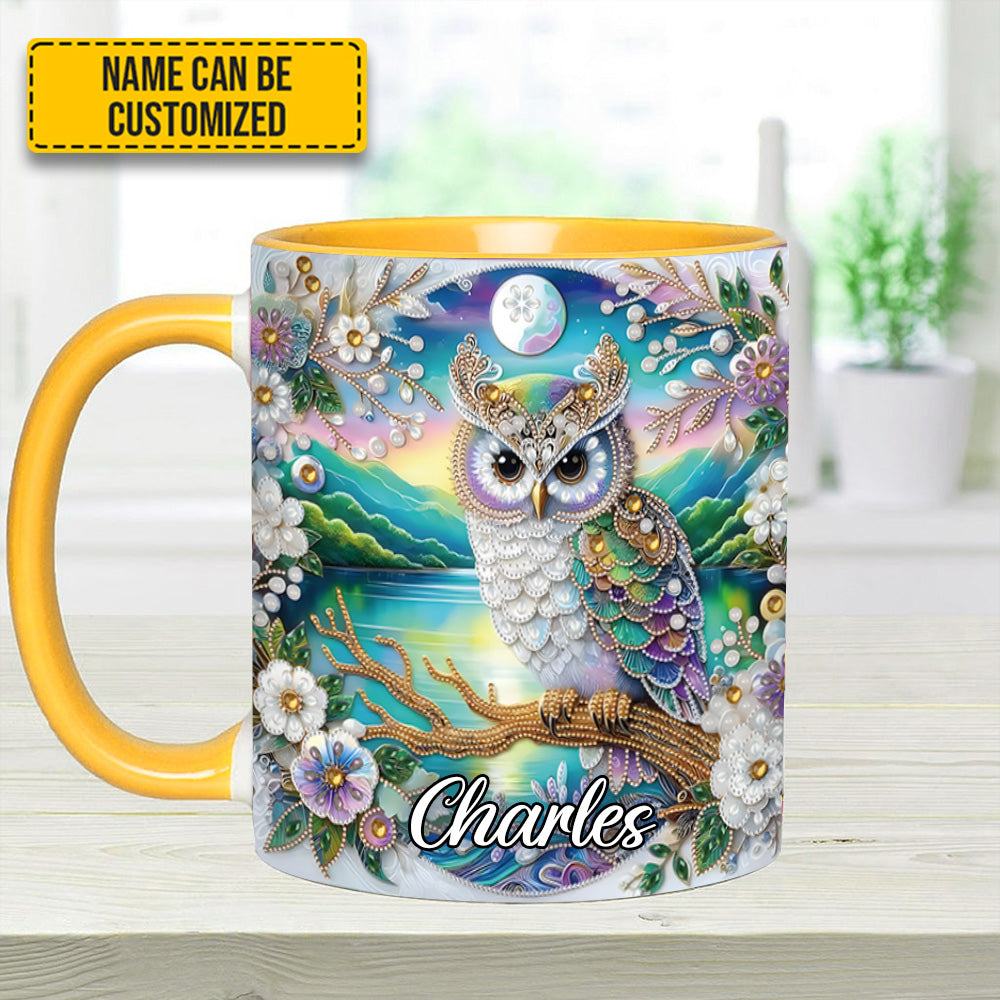 Owl Flower Pattern Diamond - Personalized Owl Accent Mug