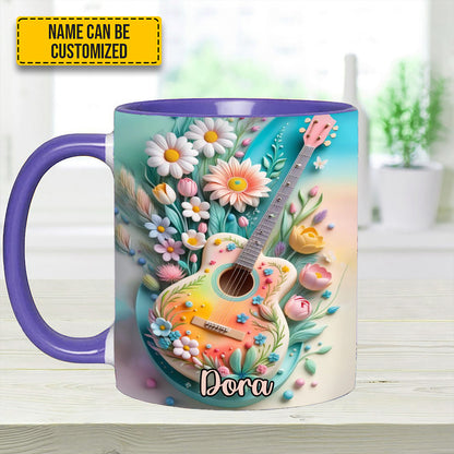 Guitar Floral - Personalized Guitar Accent Mug
