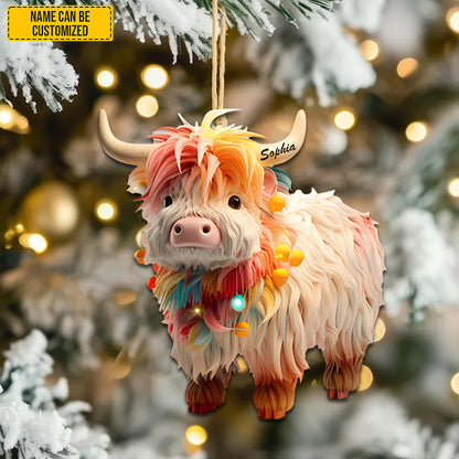 Personalized Charming Highland Cow Acrylic Ornament
