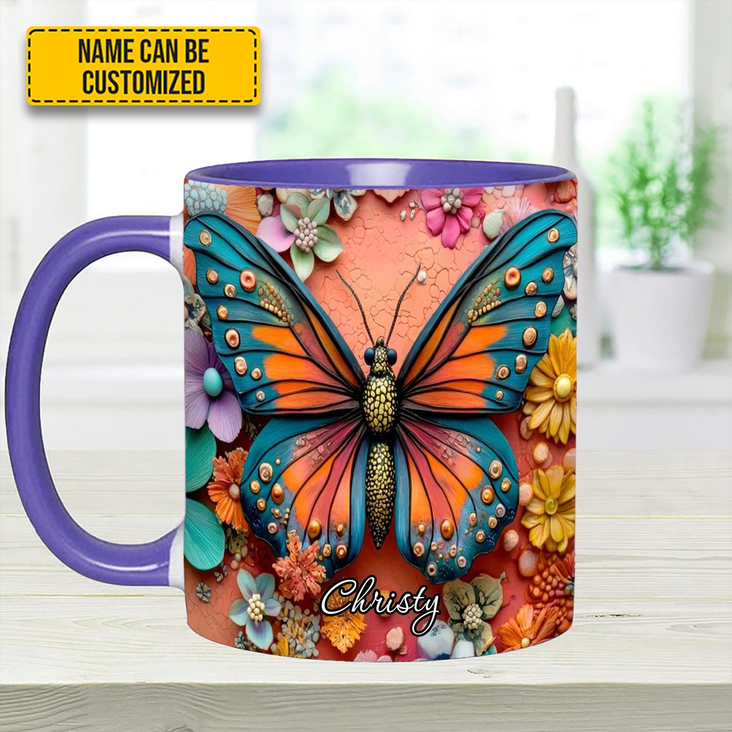 Colorful Butterfly - Personalized Butterfly Accent Mug