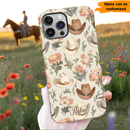 Cowgirl Hat Flowers - Personalized Phone Case