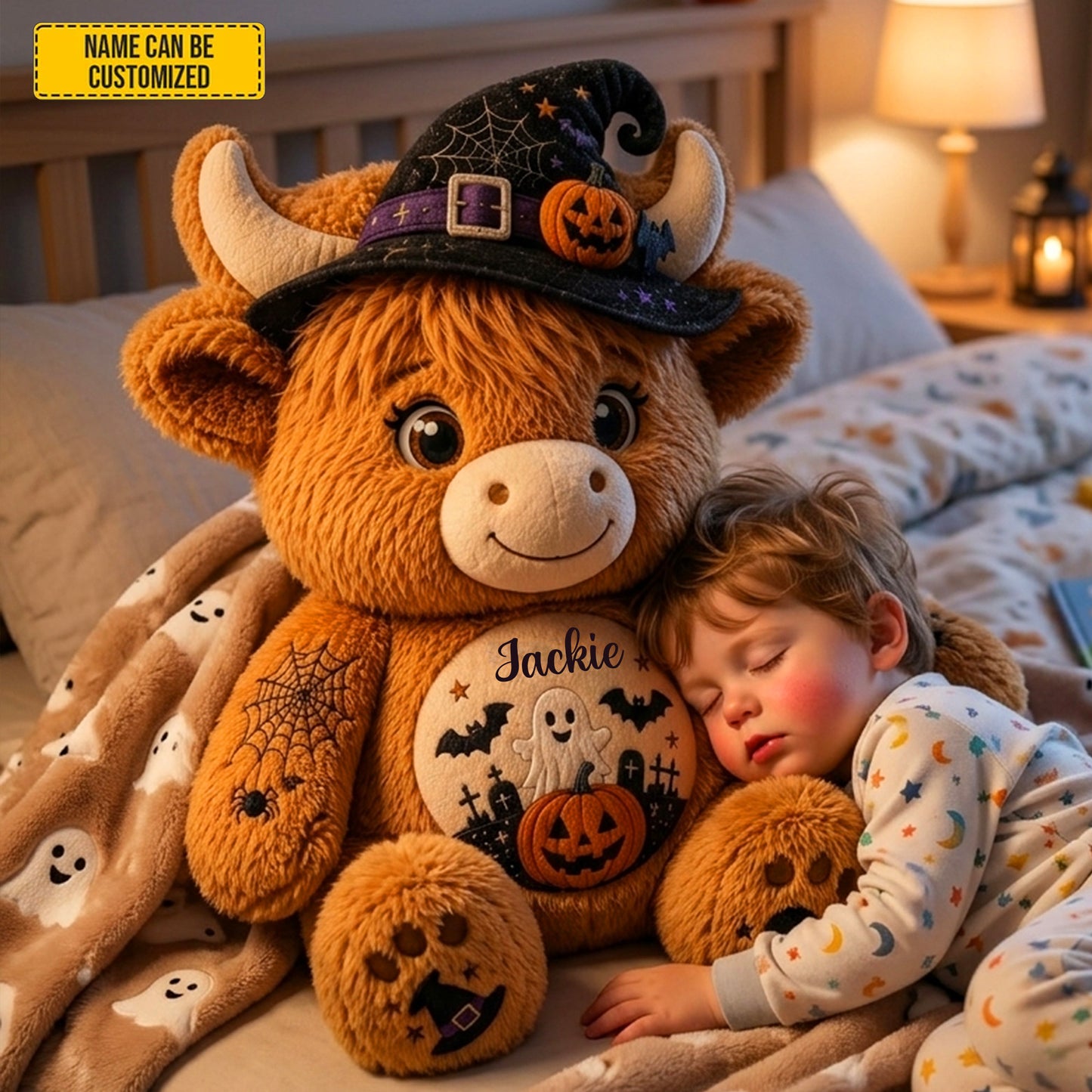 Personalized Halloween Highland Cow Shaped Pillow