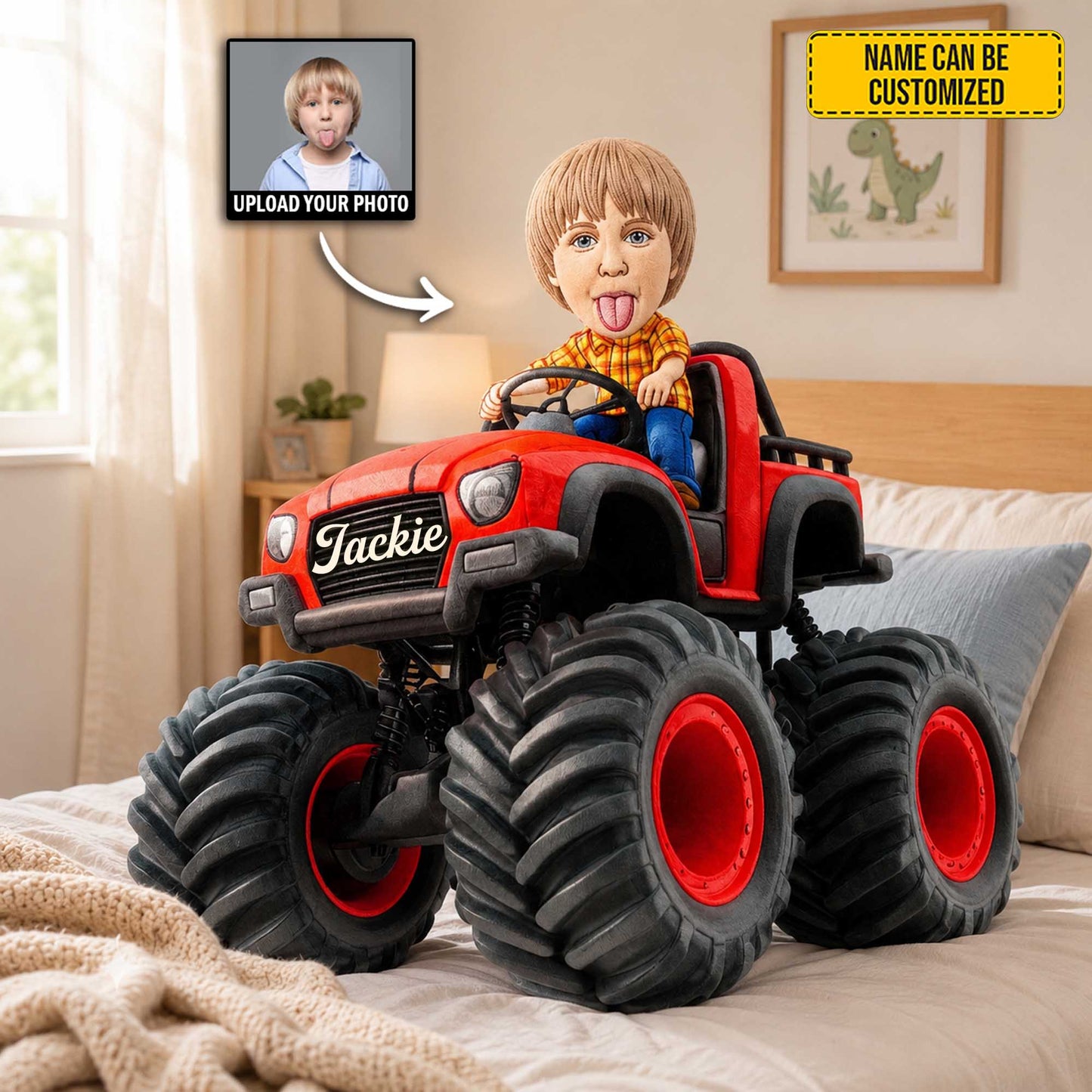 Personalized Monster Truck Adventure Photo Shape Pillow
