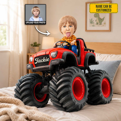 Personalized Monster Truck Adventure Photo Shape Pillow