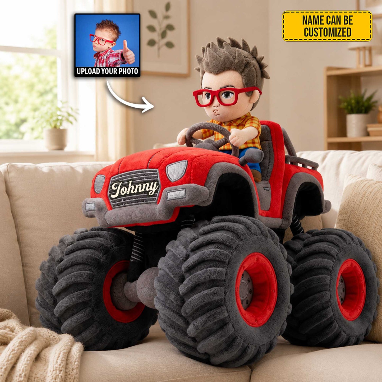 Personalized Monster Truck Adventure Photo Shape Pillow