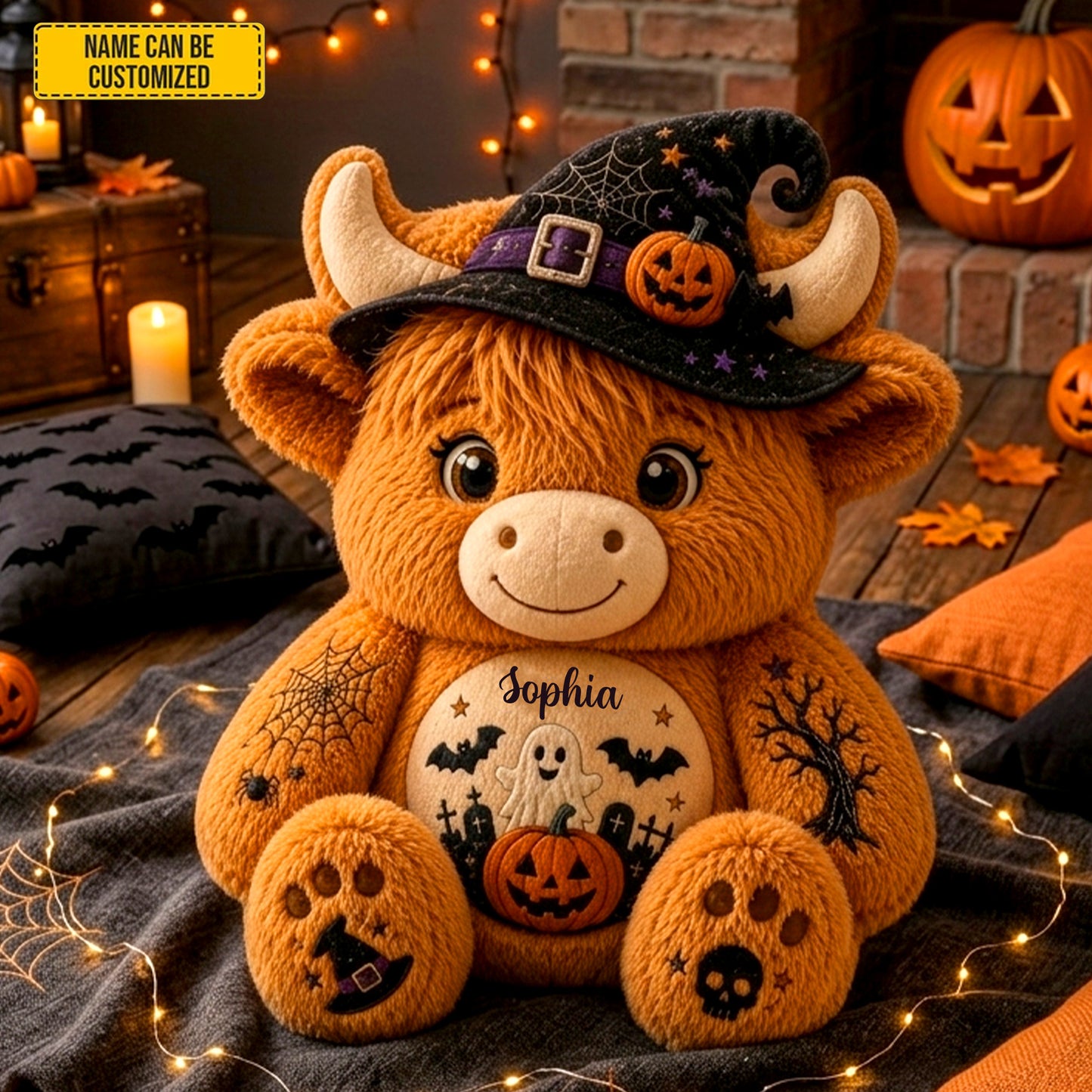 Personalized Halloween Highland Cow Shaped Pillow