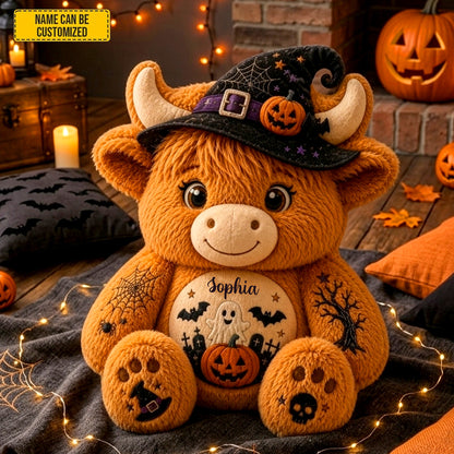 Personalized Halloween Highland Cow Shaped Pillow