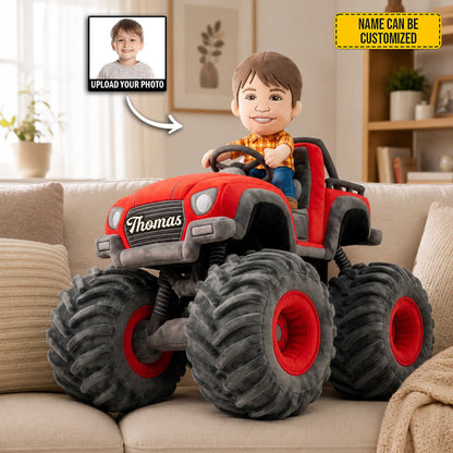 Personalized Monster Truck Adventure Photo Shape Pillow