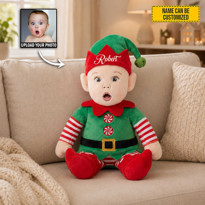 Personalized Christmas Elf Photo Shape Pillow