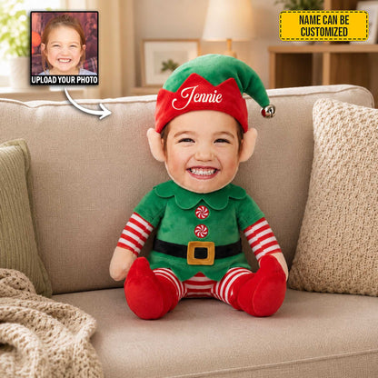 Personalized Christmas Elf Photo Shape Pillow