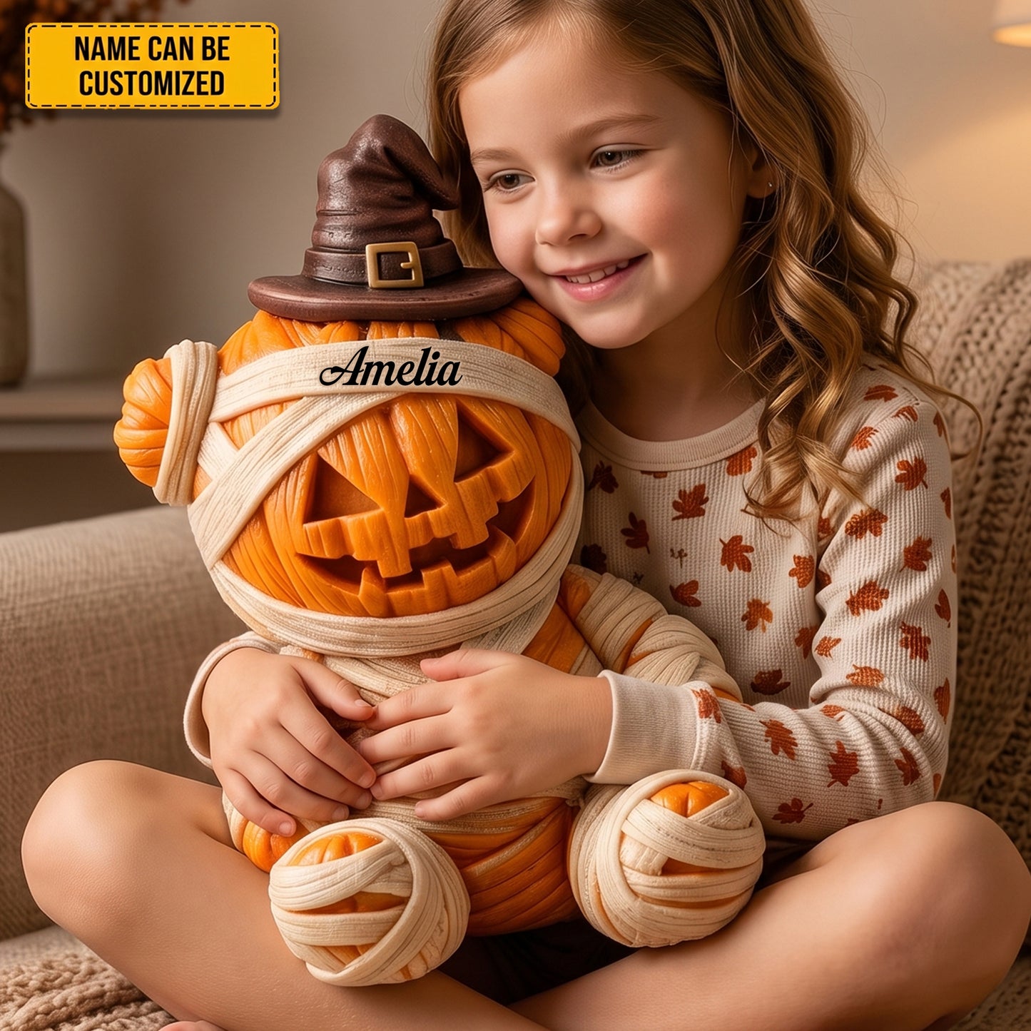 Personalized Pumpkin Mummy Halloween Pillow