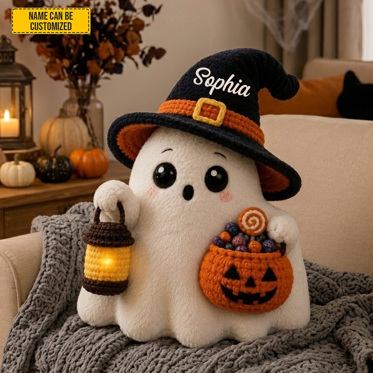 Personalized Trick-or-Treat Ghost Halloween Pillow