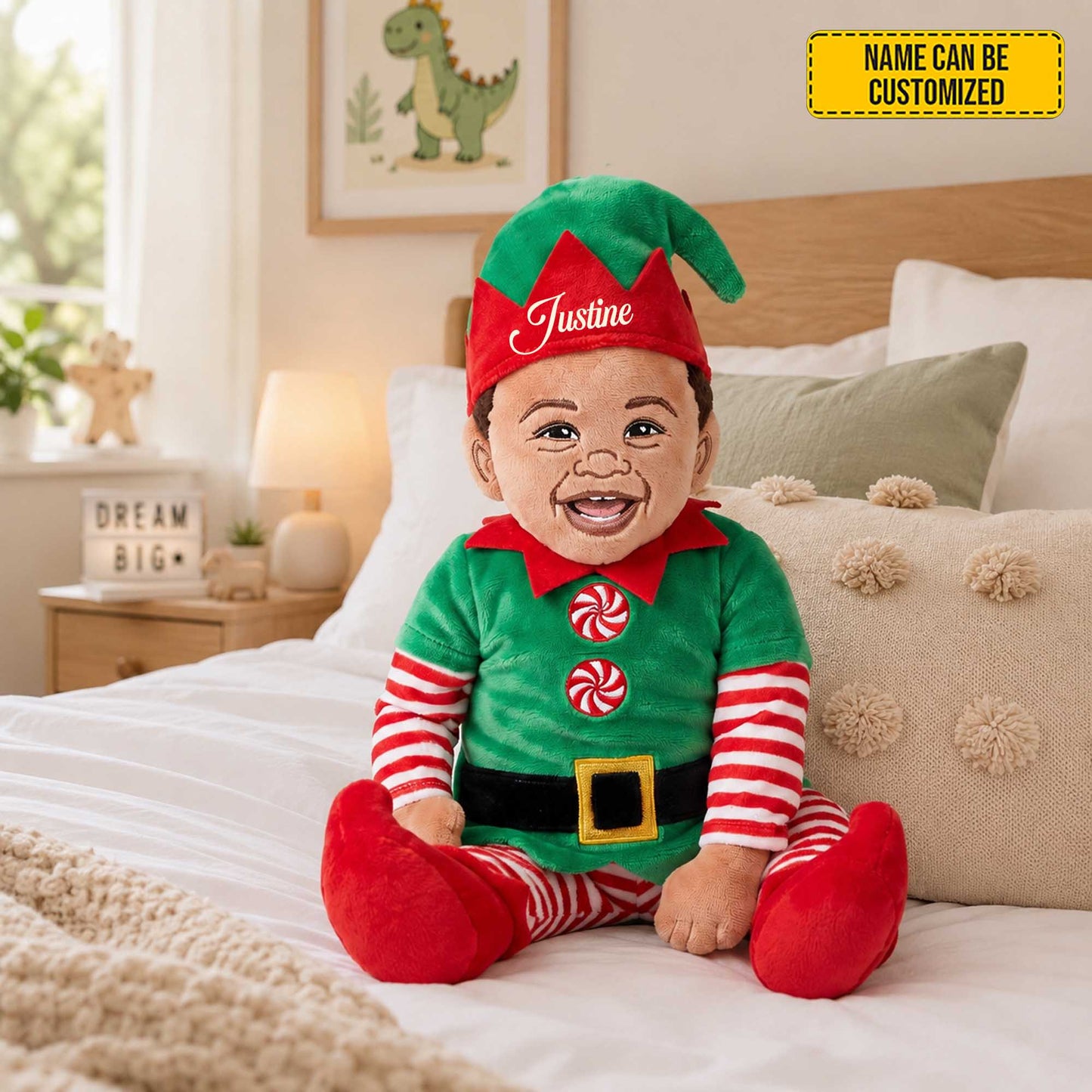 Personalized Christmas Elf Photo Shape Pillow
