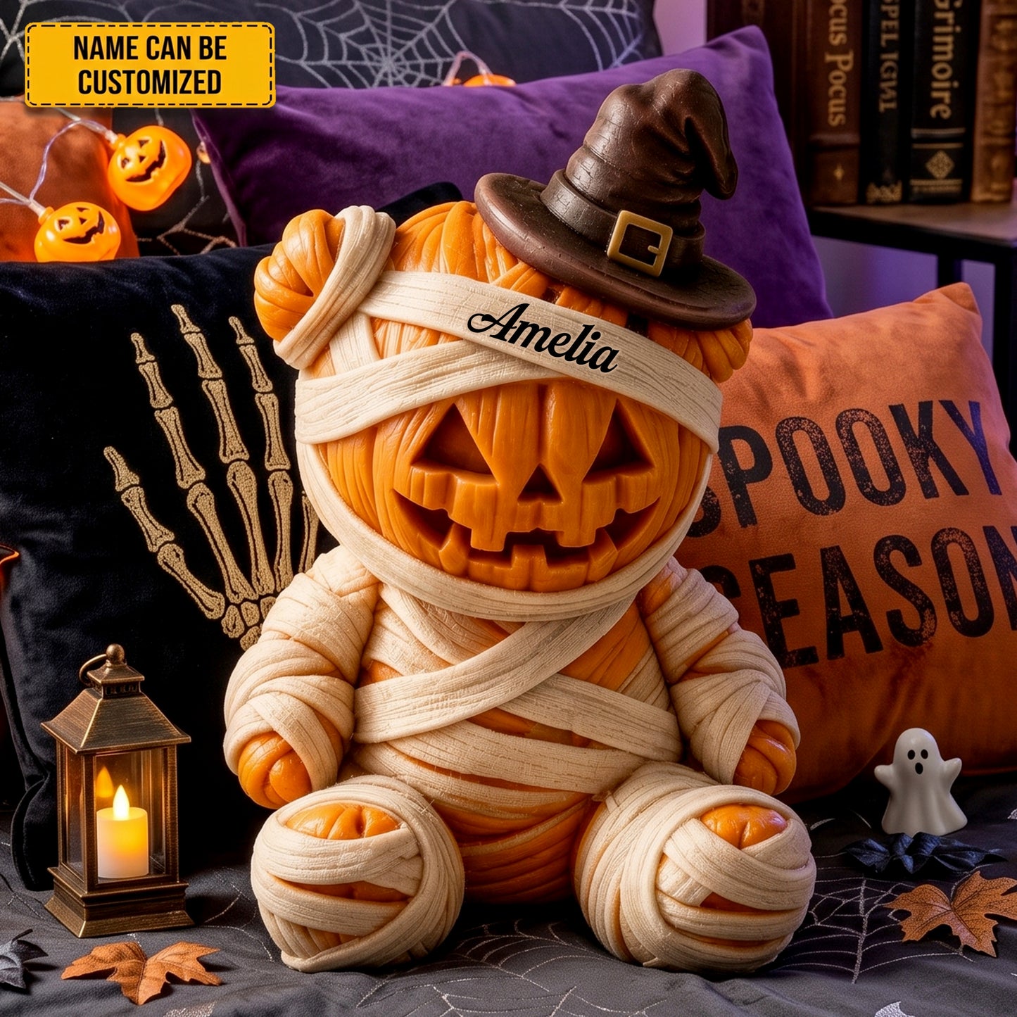 Personalized Pumpkin Mummy Halloween Pillow
