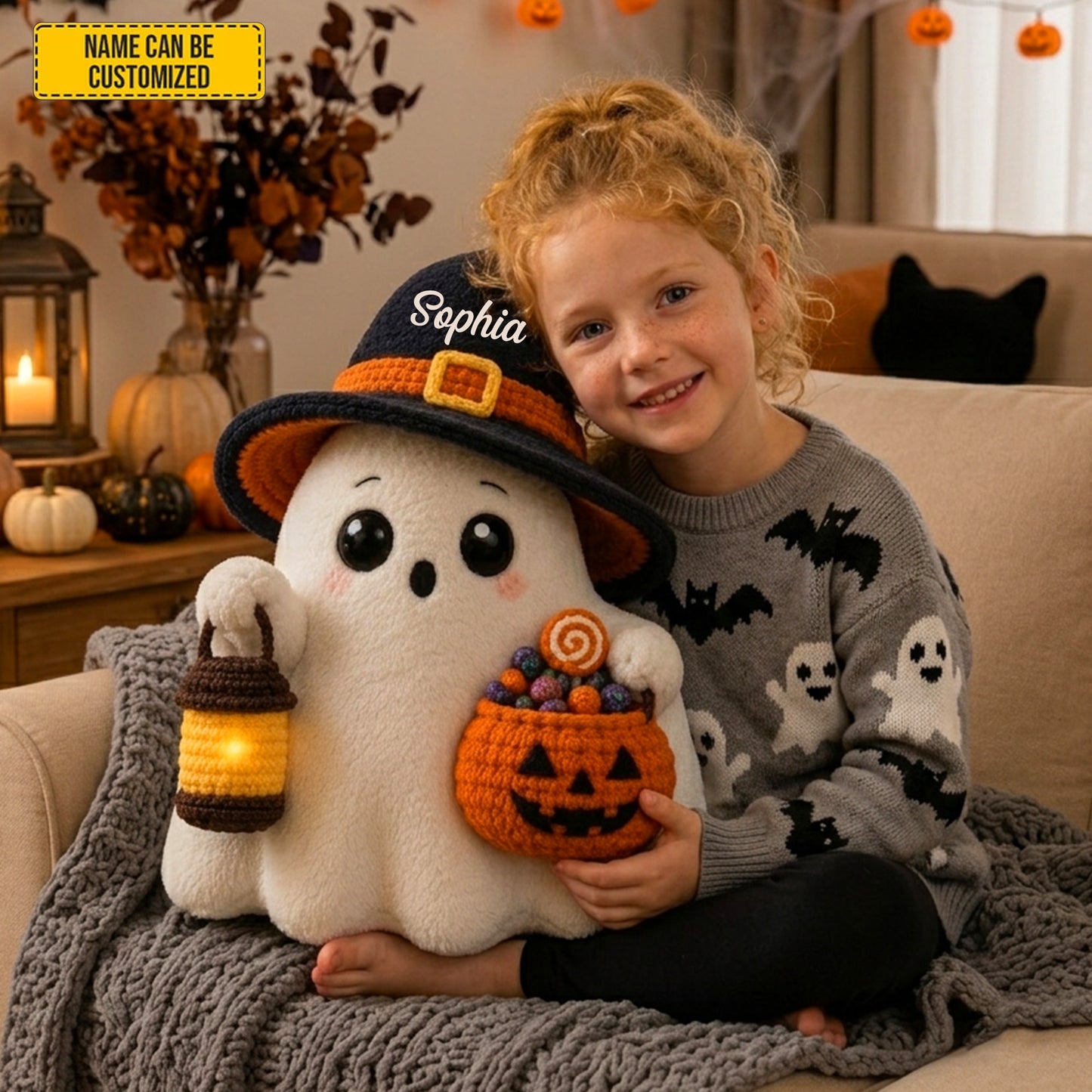 Personalized Trick-or-Treat Ghost Halloween Pillow