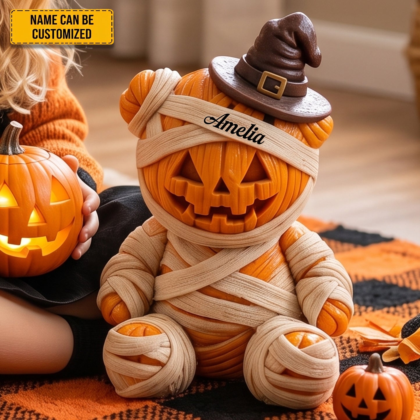 Personalized Pumpkin Mummy Halloween Pillow