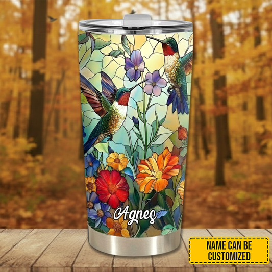 Personalized Stained Glass Hummingbird Tumbler