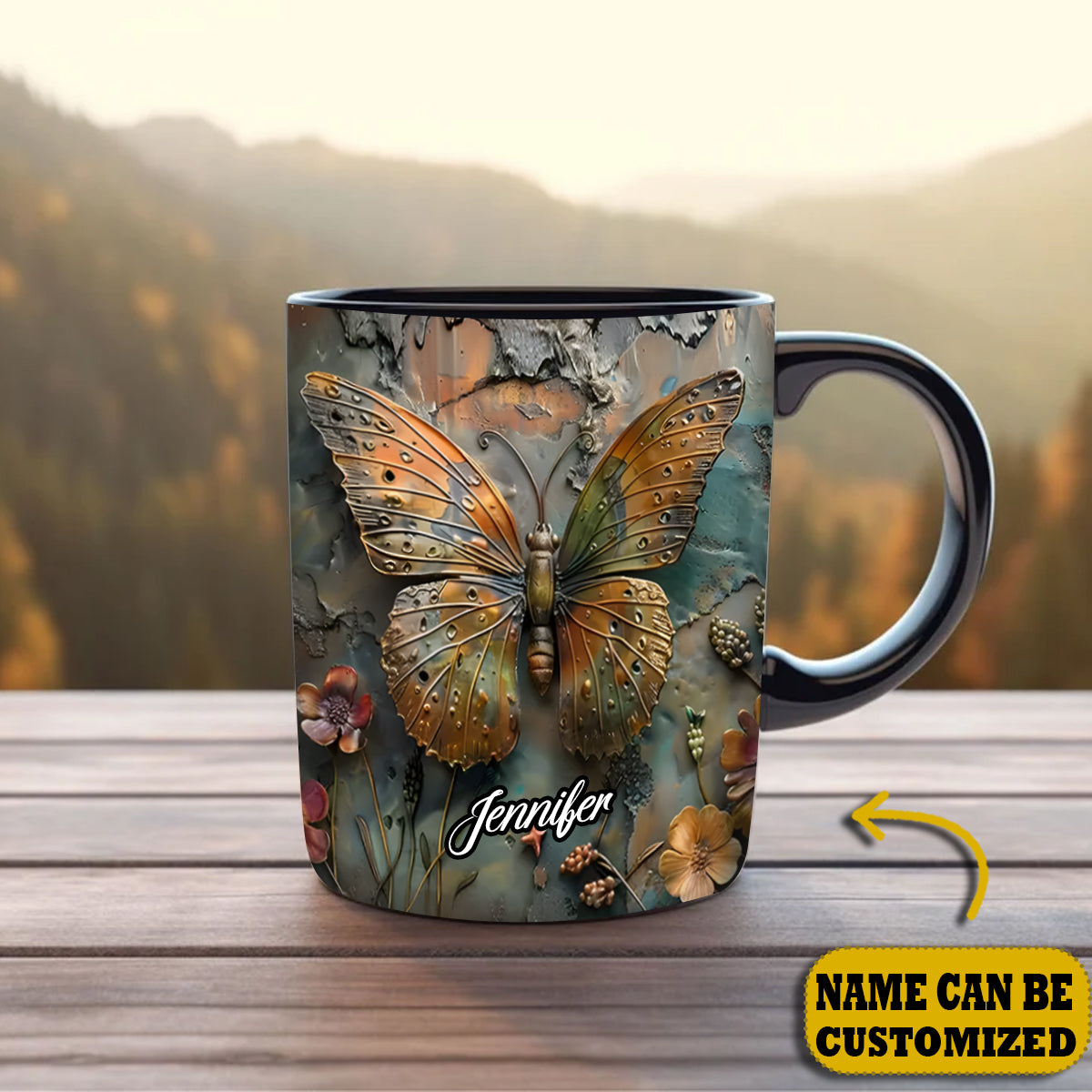 Vintage Butterfly - Personalized Butterfly Accent Mug
