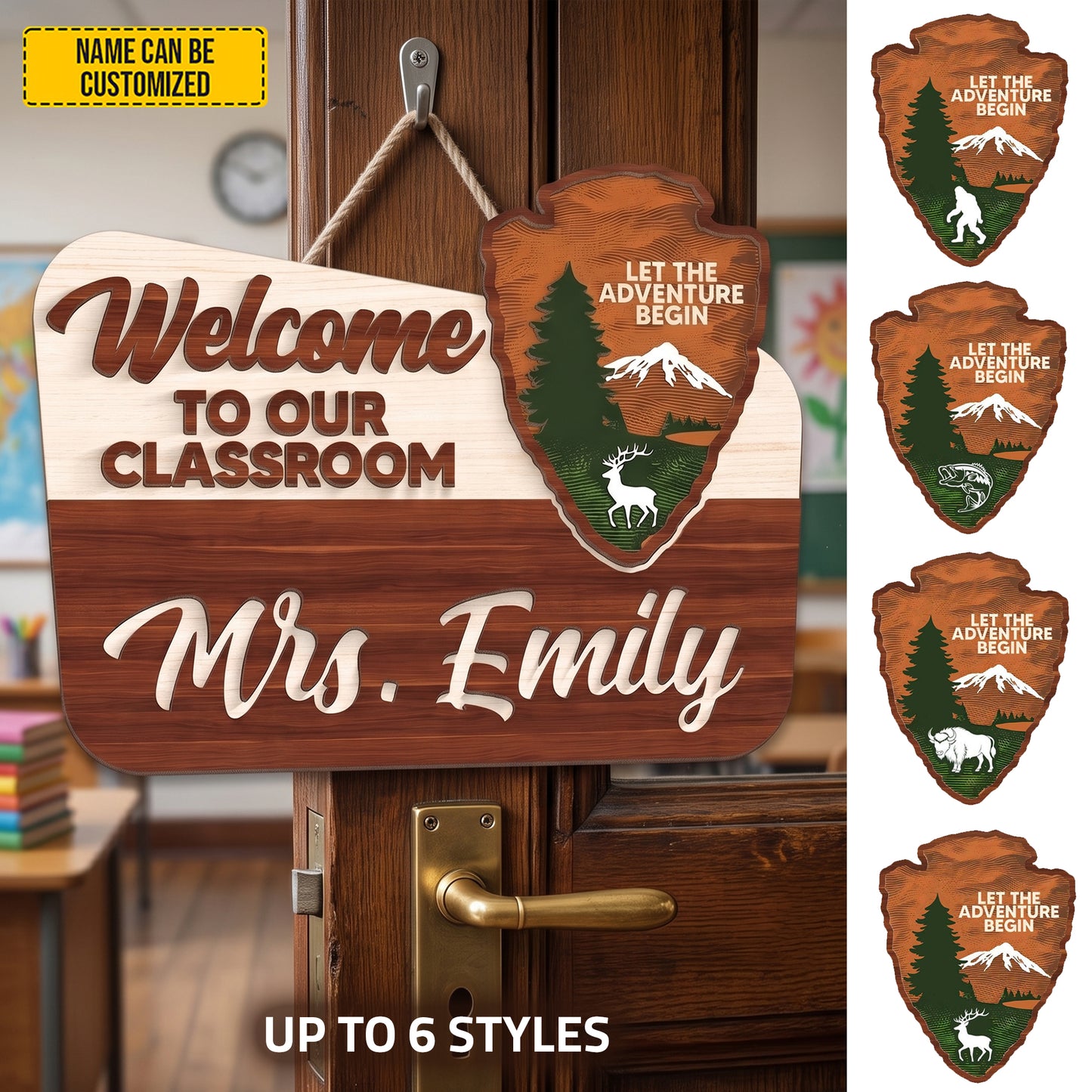 Personalized Teacher Name Sign for Classroom Door - National Park Style Wooden Sign