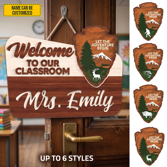 Personalized Teacher Name Sign for Classroom Door - National Park Style Wooden Sign