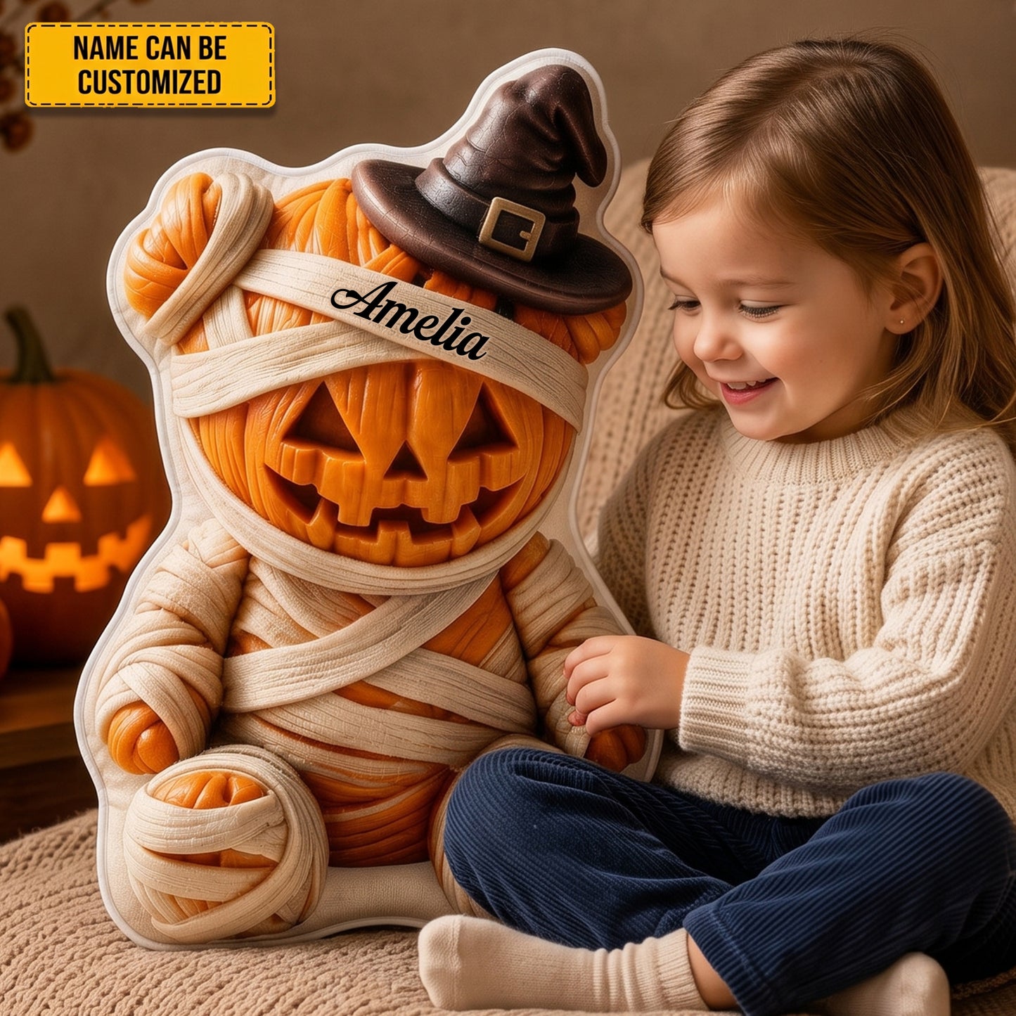 Personalized Pumpkin Mummy Halloween Pillow