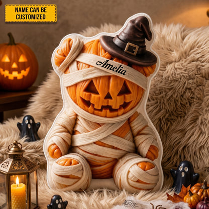 Personalized Pumpkin Mummy Halloween Pillow