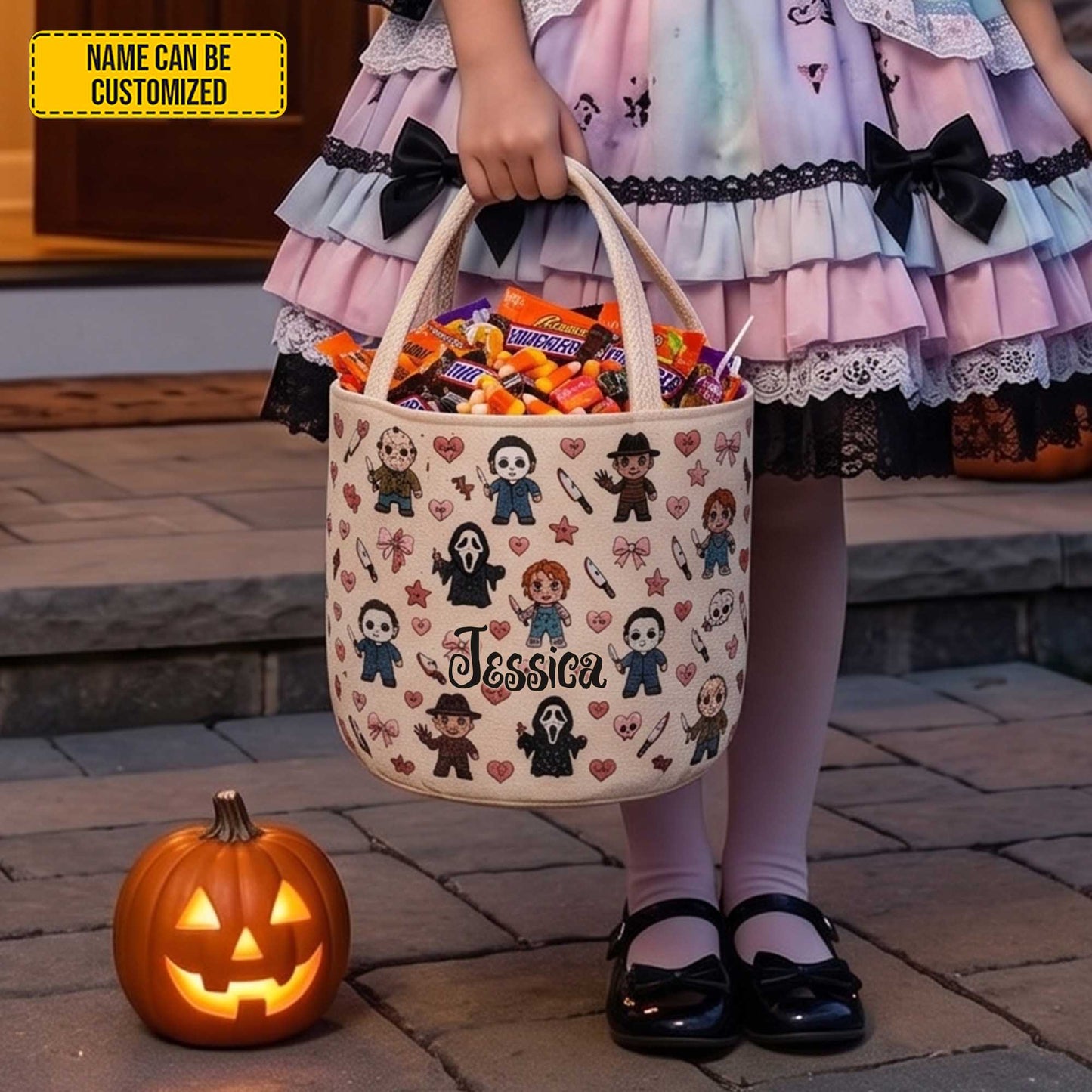 Personalized Cute Horror Characters Halloween Trick or Treat Candy Basket