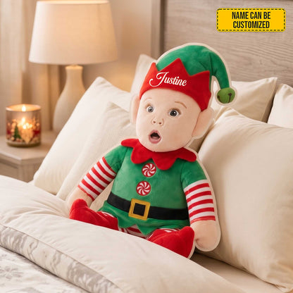 Personalized Christmas Elf Photo Shape Pillow