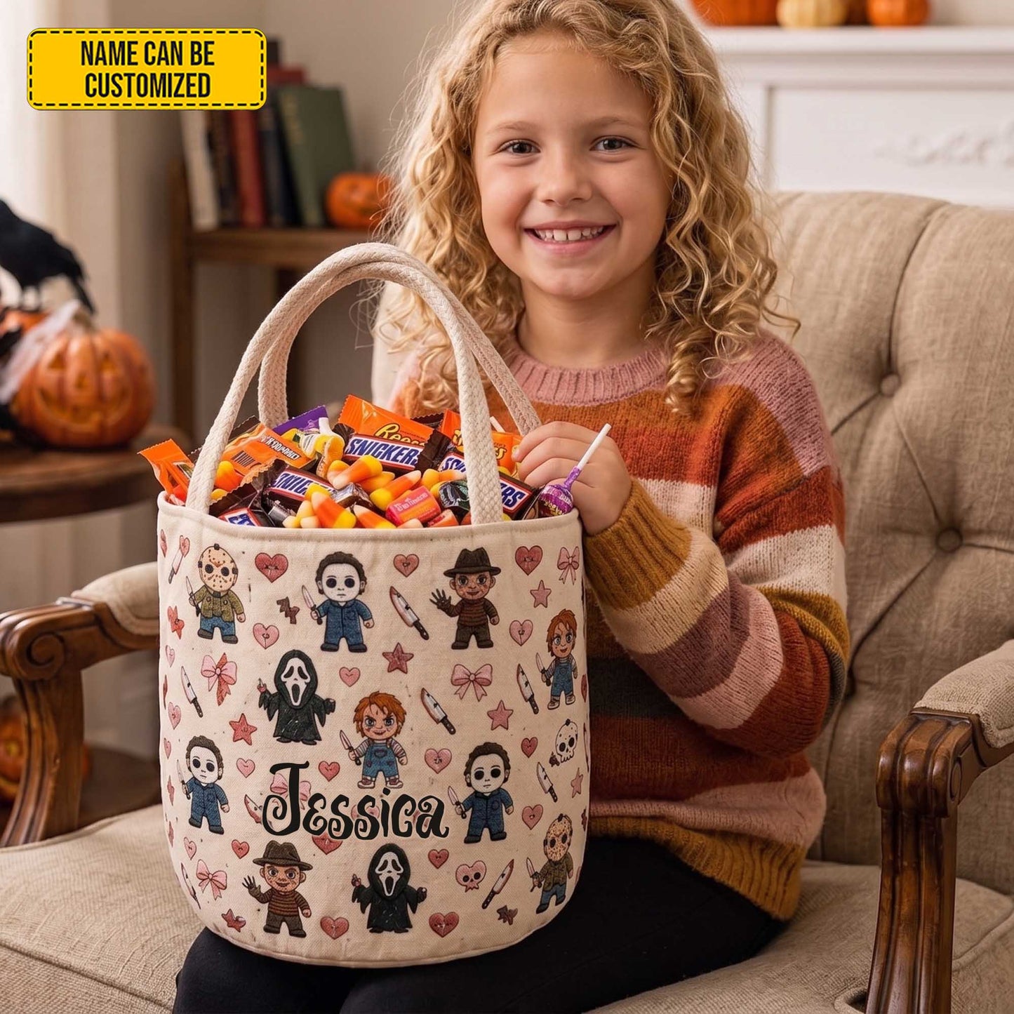 Personalized Cute Horror Characters Halloween Trick or Treat Candy Basket