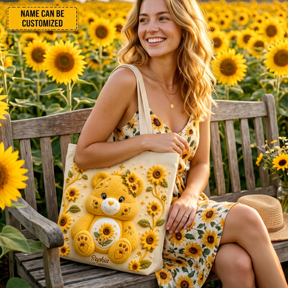 Personalized Bear Sunflower Tote Bag