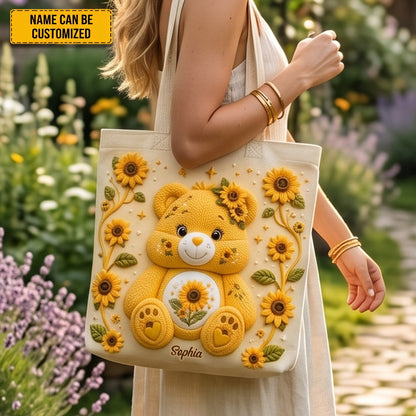 Personalized Bear Sunflower Tote Bag