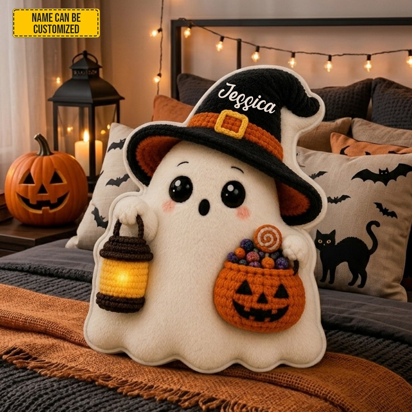 Personalized Trick-or-Treat Ghost Halloween Pillow