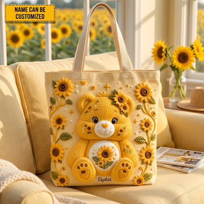 Personalized Bear Sunflower Tote Bag
