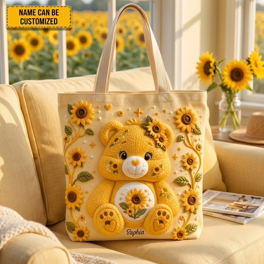 Personalized Bear Sunflower Tote Bag