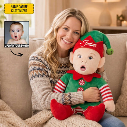 Personalized Christmas Elf Photo Shape Pillow