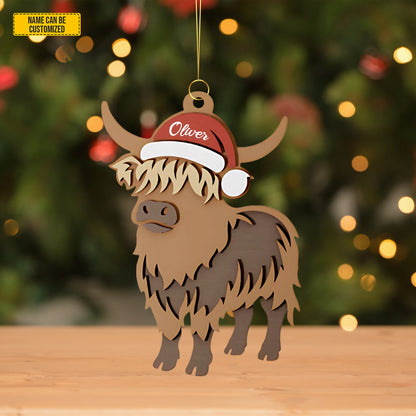 Personalized Highland Cow Christmas 3-Layers Wood Ornament