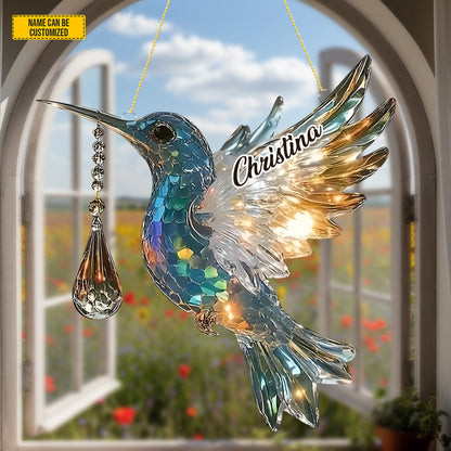 Colorful Hummingbird With Charm - Personalized Acrylic Window