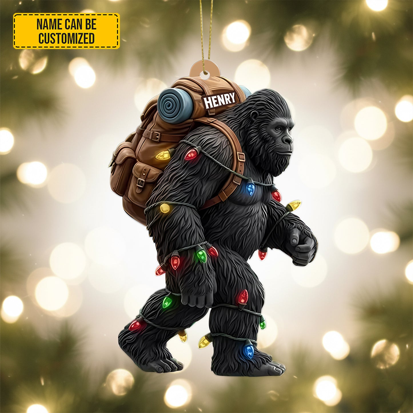 Personalized Bigfoot Hiker Christmas Acrylic Ornament