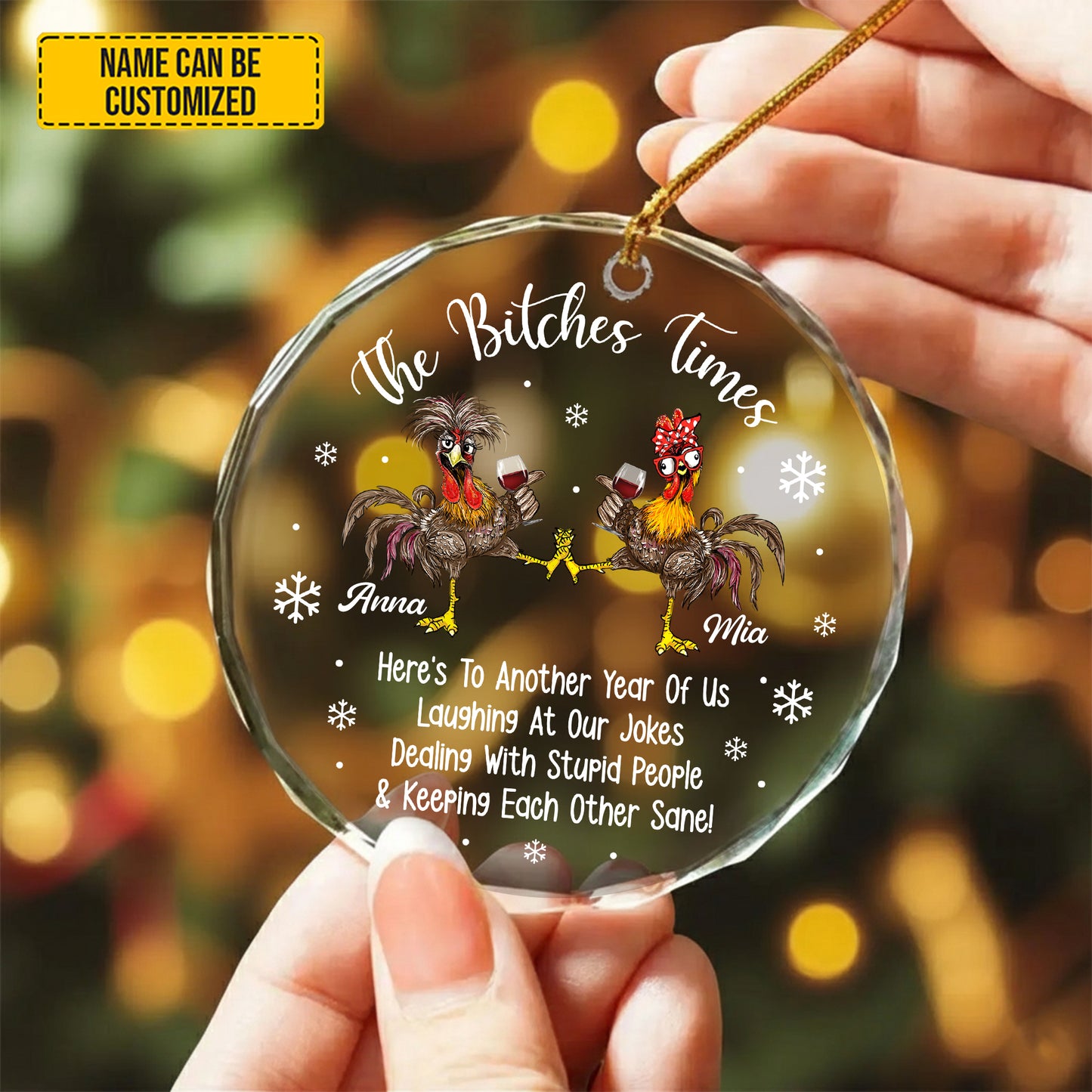 Personalized Funny Chicken Best Friend Glass Ornament