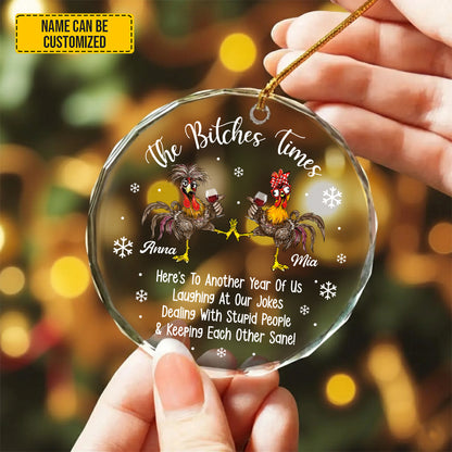 Personalized Funny Chicken Best Friend Glass Ornament