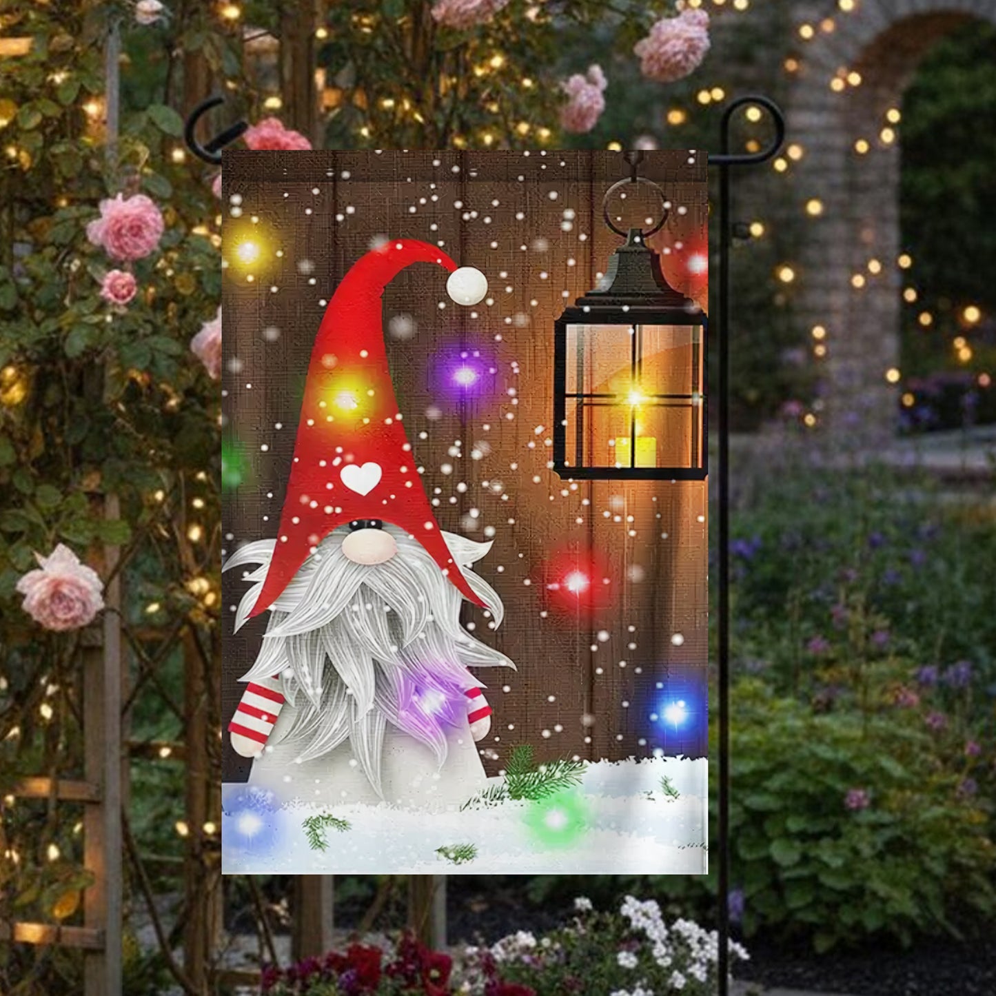 Christmas Gnome with Lantern – Holiday Garden Flag