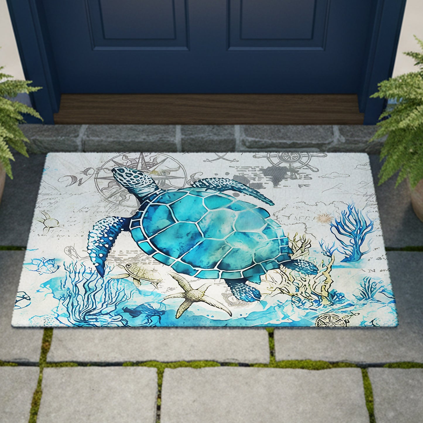 Ocean Blue Sea Turtle Doormat
