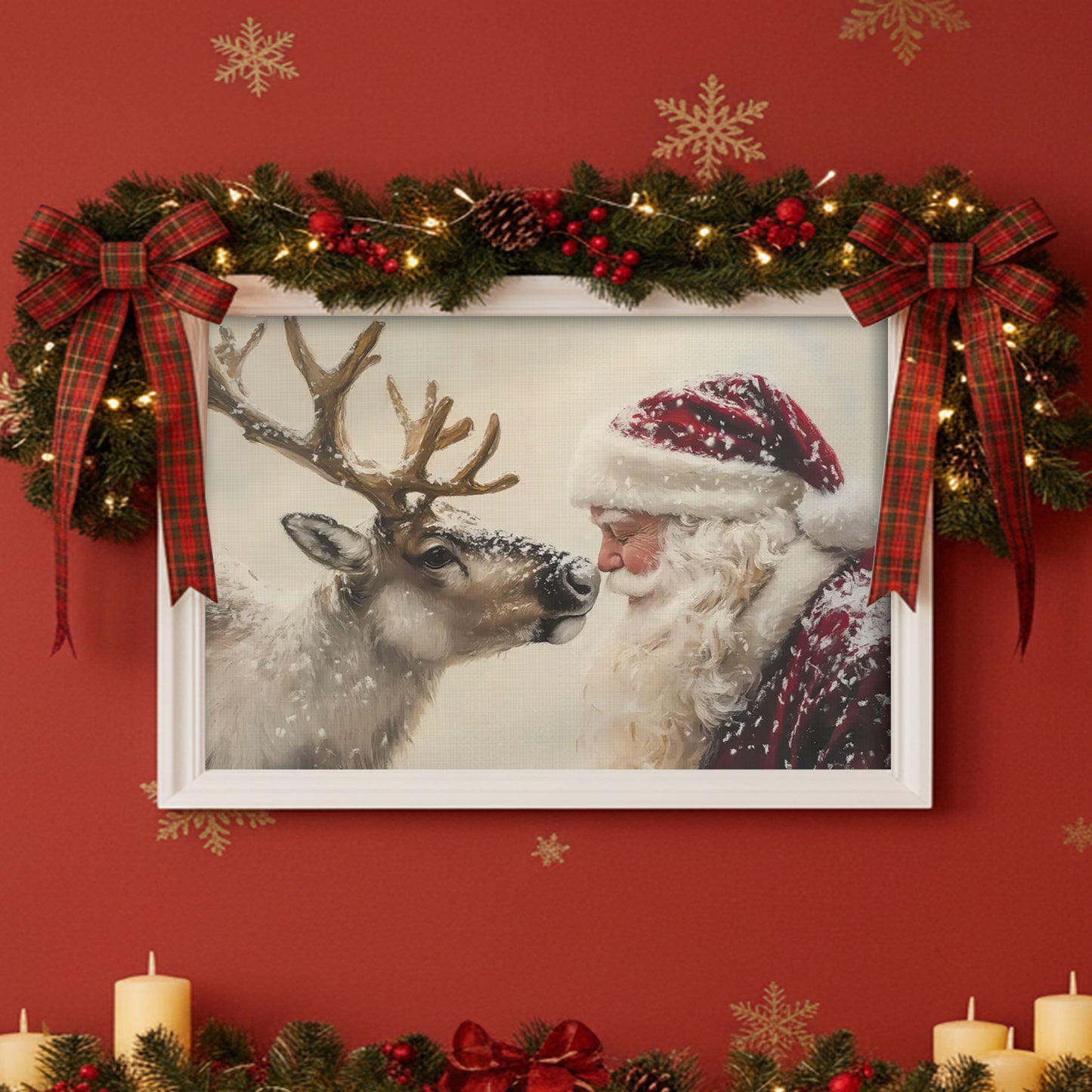 Reindeer and Santa- Canvas And Poster