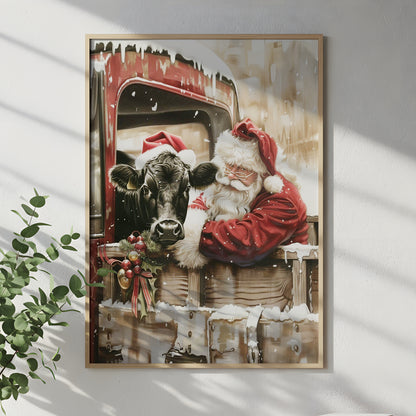 Cow and Santa - Canvas And Poster