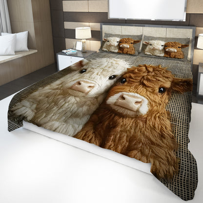 Couple Highland Cow Pattern Bedding Set