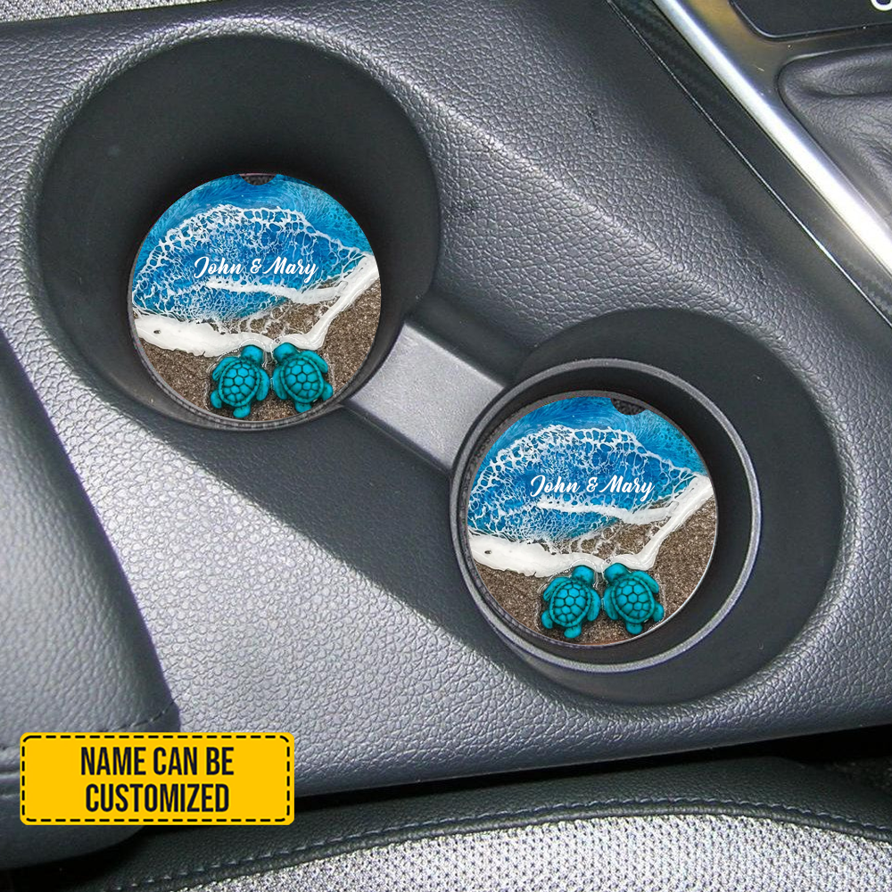 Personalized Turtles Couple Car Coaster